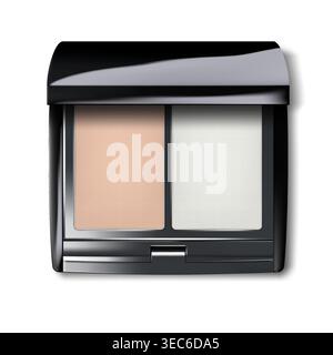 Kompakte Schminkpuderpalette, realistische Vektorillustration. Make-up-Produktpaket. Offener quadratischer, kosmetischer Fall, Draufsicht Stock Vektor