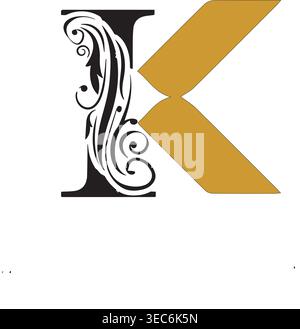 Luxuriöses, dekoratives K-Monogramm-Logo in Schwarz und Gold, elegantes Design mit Blumendesign für Premium-Branding, Mode, Schönheit und Boutique Stock Vektor