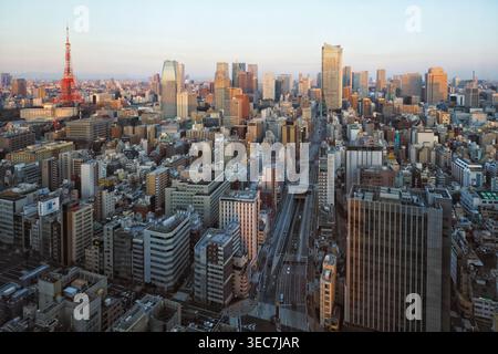 Tokio Tower, Skyline, Minato, Tokio, Kanto, Japan Stockfoto