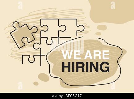 Join US or We Are Hiring Staff Recruitment Illustration - Arbeitskandidat in Puzzle-Metapher und abstrakt gezeichneter Dekoration Stock Vektor