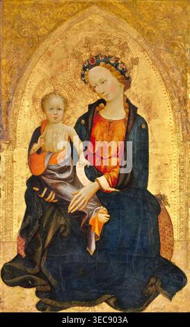 Gherardo Starnina – Madonna und Kind (ca. 1400), Tempera auf der Tafel. Italienisches gotisches religiöses Gemälde, das die Jungfrau und das Kind mit eleganter Linearität und hingebungsvoller Intimität darstellt | ArchiVerse: Religiöse Kunst Stockfoto