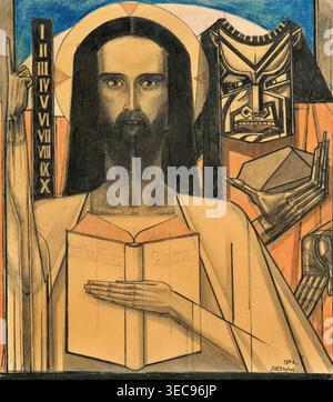 Jan Toorop – Studium für Christus in der Wüste (1923), gemischte Medien. Niederländisches symbolisches religiöses Kunstwerk, das die Versuchung Christi mit expressiver Linework und kontemplativer Stimmung darstellt | ArchiVerse: Religious Art Stockfoto