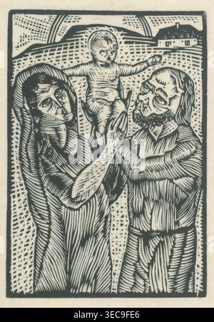 Mikuláš Galanda – Heilige Familie (1924), Öl auf Leinwand. Slowakische modernistische expressionistische religiöse Malerei, die die Jungfrau Maria und das Kind mit stilisierten heiligen Formen und emotionaler Intensität darstellt | ArchiVerse: Religiöse Kunst Stockfoto