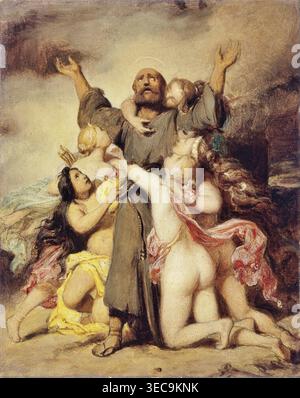 Paul Delaroche – die Versuchung des Heiligen Antonius (um 1832), Öl auf Leinwand. Französische akademische religiöse Malerei, die den heiligen in der Einsamkeit in der Wüste widersetzt | ArchiVerse: Religiöse Kunst Stockfoto