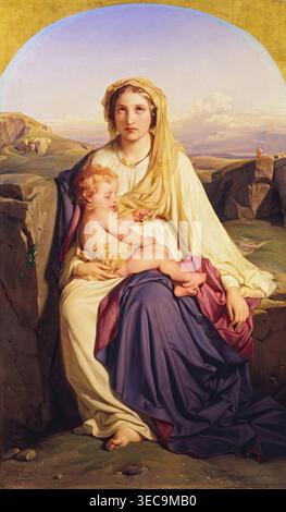 Paul Delaroche – die Jungfrau und das Kind (1844), Öl auf Leinwand. Französische akademische religiöse Malerei mit zärtlicher Darstellung der Madonna, die das Säuglingskind Jesu pflegt und die mütterliche Frömmigkeit ausstrahlt | ArchiVerse: Religiöse Kunst Stockfoto