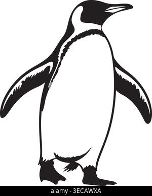 Saubere schwarz-weiße Vektorillustration eines aufrecht stehenden Pinguins, isoliert auf weißem Hintergrund. Ideales Grafikelement für Wildtiere. Stock Vektor