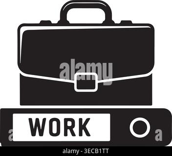 Professionelles schwarzes Aktenkoffer-Symbol auf einem Büroordner, das Geschäfts-, Karriere- und Berufskonzepte veranschaulicht. Ein schlankes Symbol für. Stock Vektor