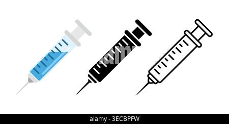 Symbolsatz für medizinische Spritzen. Gesundheitssymbol für Impfung, klinische Injektion, Behandlungszeichen Vektor-Illustration Stock Vektor