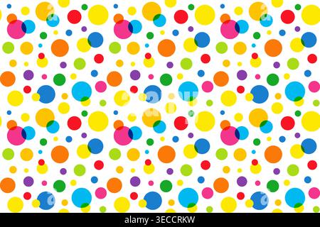 Nahtloses Muster mit bunten Polka Dots auf weißem Hintergrund. Geschenkpapier Mockup, festlicher Hintergrund mit abstrakten Blasen oder Kreisen Stock Vektor