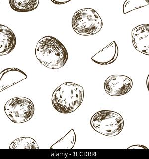 Handgezeichnetes nahtloses Muster mit Baby-Kartoffelskizzen. Grafische Tusche Illustration von Gemüse für Küche, Restaurantmenü, Lebensmittelverpackung Stock Vektor