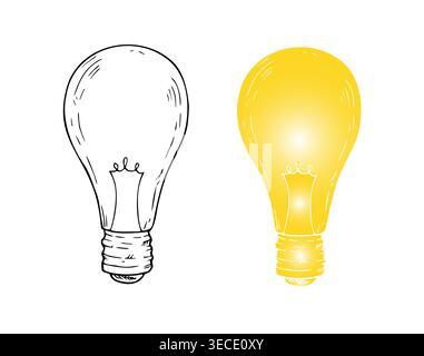 Vektor-Glühlampen. Symbol für grafische Idee, handgezeichnete Illustration isoliert auf Hintergrund. Zero Waste, Sustainable Living Konzept. Für Stock Vektor