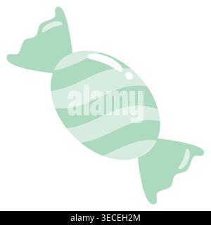Mintgrün gewickelte Bonbons mit glattem Streifendetail, flacher Vektor isoliert, perfekt für Bonbons Design, Verpackung und dekorative Verwendung Stock Vektor