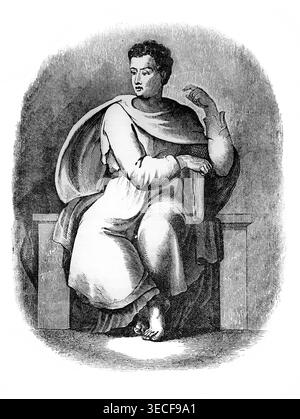 Stich der Heiligen Jesaja, wie sie in der Sixtinischen Kapelle aus dem antiken Buch The Illustrated Family Bible von John Kitto mit Introducti dargestellt ist Stockfoto