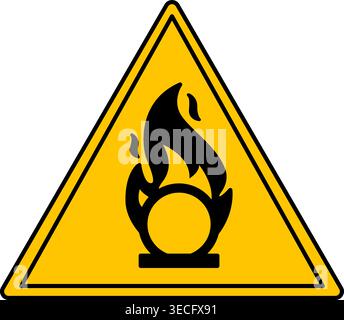 Oxidationsmittel Mit Gelbem Schild. Vektorsymbol. Brennbare Stoffe und Chemikalien, die oxidieren. Gefahrenwarnschild Stock Vektor
