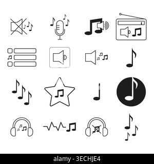 Sammlung von Symbolen für Musik und Audioschnittstelle Vektor. Ideal für die Entwicklung mobiler Anwendungen und Layouts für digitale Media Player. EPS 10. Stock Vektor