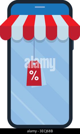 Shopping online mit rabatt vom Smartphone Vector Illustration graphic design Stock Vektor