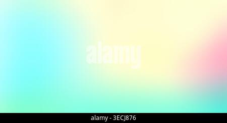 Abstrakter, unscharfer Hintergrund mit glattem Farbverlauf und weichen Pastelltönen, die hellblaue, gelbe und dezente rosa Töne vermischen Stockfoto