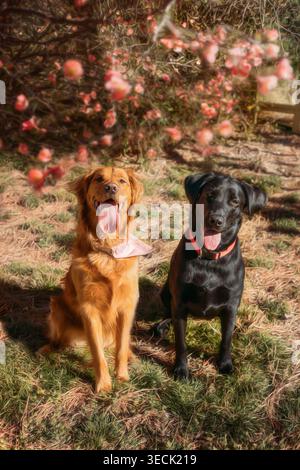 Zwei Retriever sitzen auf der Kamera Stockfoto