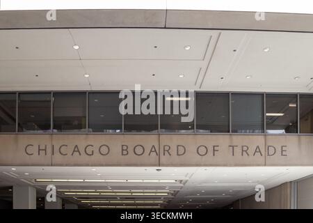 Das Chicago Board of Trade-Zeichen ist in Chicago, Illinois, USA, zu sehen Stockfoto