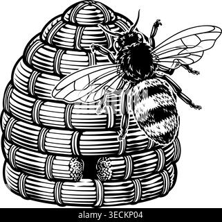 Hummel Honey Bee Skep Beehive Vintage Illustration Stock Vektor