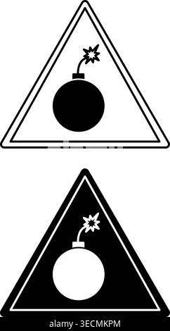 Bombenzeichen. Schwarzweiß-Vektorsymbole. Sprengkörper. Gefahrenwarnschild Stock Vektor