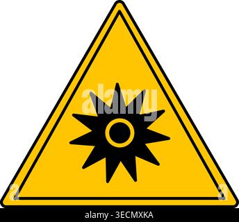 Gelbes Zeichen Optische Strahlung. Vektorsymbol. Elektromagnetische Wellen, Infrarot- und Ultraviolettstrahlung. Gefahrenwarnschild Stock Vektor