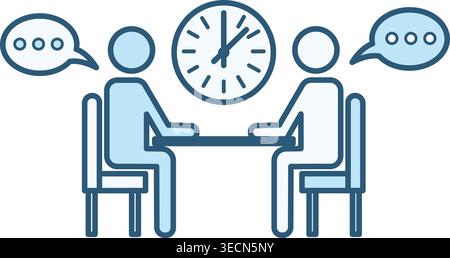 Farbiges Meeting-Symbol. Ein Geschäftstreffen. Vektorillustration von Personen, die an einem Tisch und an einer Uhr sitzen. Business- und Teamwork-Konzept Stock Vektor