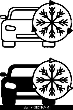 Symbole für die Klimaanlage. Schwarz-weiß-Vektorsymbole von Luftkühlgeräten in einem Auto. Car Service Konzept Stock Vektor