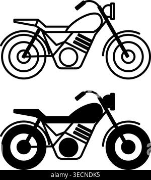 Motorradsymbole. Schwarz-weiße Vektorsymbole von Classic Big Bike. Stadtverkehrskonzept Stock Vektor