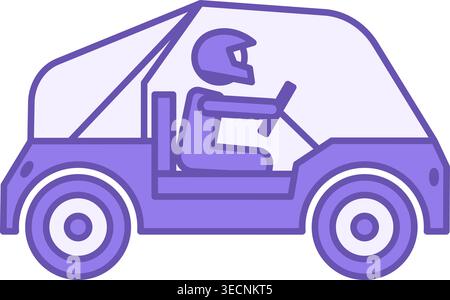 Farbiges Buggy-Symbol. Vektorsymbol eines Mannes in einem Helm, der auf einem Buggy fährt. Geländefahrzeug. Verkehrskonzept Stock Vektor