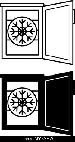 Symbole Für Den Gefrierschrank. Schwarzweiß-Vektor-Illustration. Elektrogerät Für Die Langfristige Lagerung Von Lebensmitteln. Haushaltsgerätekonzept Stock Vektor