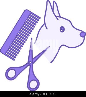 Symbol Für Farbige Pflege. Vektorsymbol. Hund, Schere und Kamm. Tierpflegesalon. Pflegedienst Stock Vektor