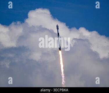 Die Raumfahrzeugrakete aus der Gantry at LC 39 des Kennedy Space Center Visitor Complex startet 40 am Freitag, den 1. Mai 2026, 29 Starlink-V2-Satelliten auf Mission 10-38 auf der Cape Canaveral Space Force Station, Florida. Dieser Start ist der 32. Von Floridas Space Coast aus. Foto: Joe Marino/UPI Credit: UPI/Alamy Live News Stockfoto