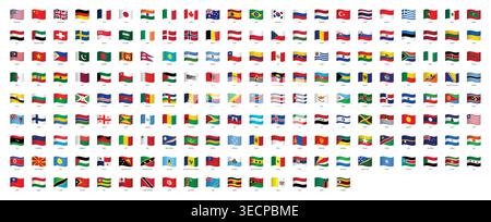 Sammlung von Weltflaggen im WAVE-Symbol-Format isolierter Hintergrund Stock Vektor