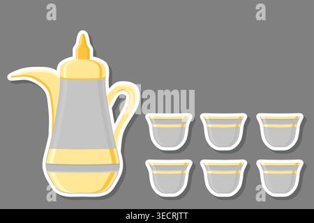Illustration zu Themenset Symbole für Krug mit Deckel für Tee, Logo Krug für Tee bestehend aus flachem Design mit farbigen Elementen, moderne Sammlung Stock Vektor