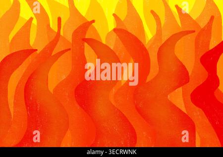 Abstrakte handgemalte Textur mit lebendigen, feurigen Mustern in warmen Rot-, Orange- und Gelbtönen. Erzeugt die Energie und Wärme des Sommers und Stockfoto
