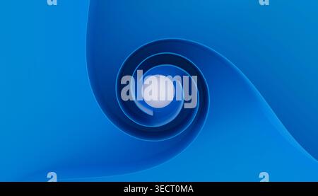 Dieses abstrakte Bild zeigt eine dynamische blaue Spirale, die in eine zentrale weiße Kugel konvergiert, wodurch ein Gefühl von Tiefe und Umarmung in einer visuellen captiva entsteht Stockfoto