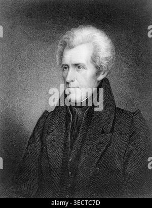 Andrew Jackson (1767–1845), 7. US-Präsident (1829–1837), in einem Porträt von J. B. Longacre aus dem Leben zwischen 1815 und 1845. Im Krieg von 1812 wurde er bekannt, bevor er die Nation durch die transformative Jacksonian-Ära führte. Stockfoto