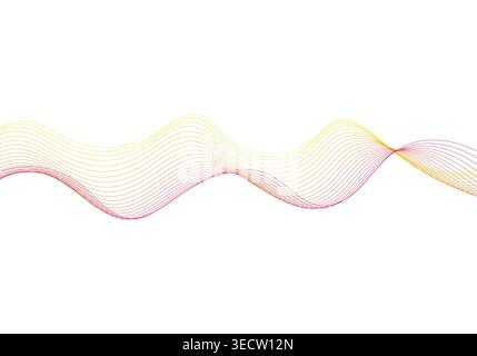 Abstrakte dynamische Welle von warmen roten und goldenen Linien auf weißem Hintergrund für Werbedesign. Stockfoto