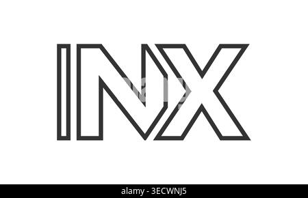 INX-Logo-Designvorlage mit starkem und modernem, fettgedrucktem Text. Anfänglich basierter Vektorlogotyp mit einfacher und minimaler Typografie. Trendige Firmen-ID Stock Vektor