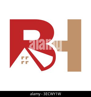 Modernes BH Initial Letter Dachhaus Icon Design mit klaren geometrischen Linien, minimalem Stil und professionellem Branding-Konzept für Immobilien Stock Vektor