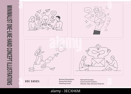 Minimalistisches globales Business Networking und digitales Marketing Line Art Konzept Illustration Set Stock Vektor