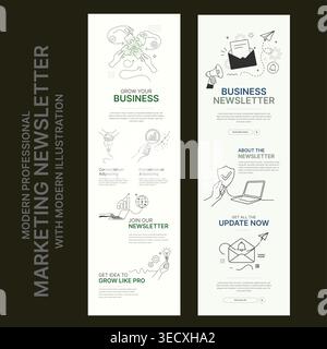 Modernes Design-Layout für Marketing-Newsletter mit Illustrationen für Business-Line-Kunst Stock Vektor
