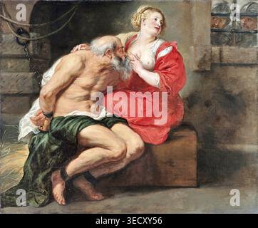 Peter Paul Rubens – Cimon and Pero (römische Wohltätigkeit), 1630–1640 – Öl auf Leinwand – Flämische Barock-moralische Allegorie kindliche Frömmigkeit Pflegender Vater Gefängnisszene – römische Tugend Mitgefühl Hingabe | ArchiVerse: Renaissance & Manierismus Stockfoto