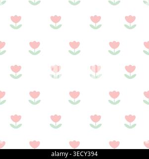 Niedliches nahtloses Muster mit einfachen Tulpenblüten in weichen Pastellfarben, minimales flaches Vektordesign perfekt für Stoff, Geschenkpapier, Tapeten und sp Stock Vektor