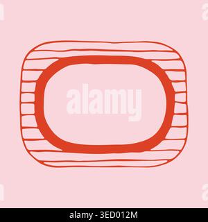 Minimalistischer horizontaler ovaler Rahmen mit rot-rosa Streifenmuster in handgezeichnetem Stil. Kreative Vektor-Doodle-Grenze für künstlerische Labels und modern Stock Vektor