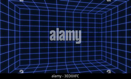 Blaues Neongitter Tech bg Intro 3D-Rendering Stockfoto