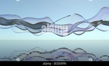 Glaswelle auf Meer klar blauer Himmel Natur bg 3D-Rendering Stockfoto