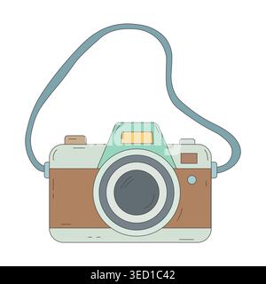 Professionelle Retro-Fotokamera mit Schultergurt Illustration Stock Vektor