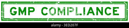 Grunge Green GMP (Good Manufacturing Practice)-Konformitätswort quadratischer Gummisiegelstempel auf weißem Background Stock Vektor